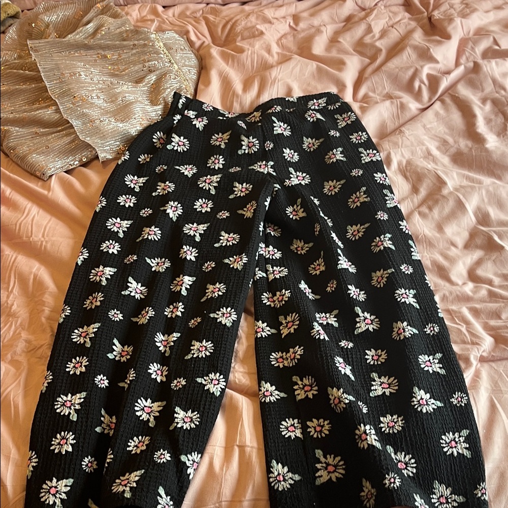 Floral Black Kids Leggings